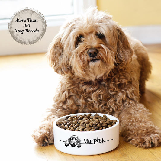 Personalized Dog Bowl – Custom Breed Illustration with Dog's Name Ceramic Pet Dish