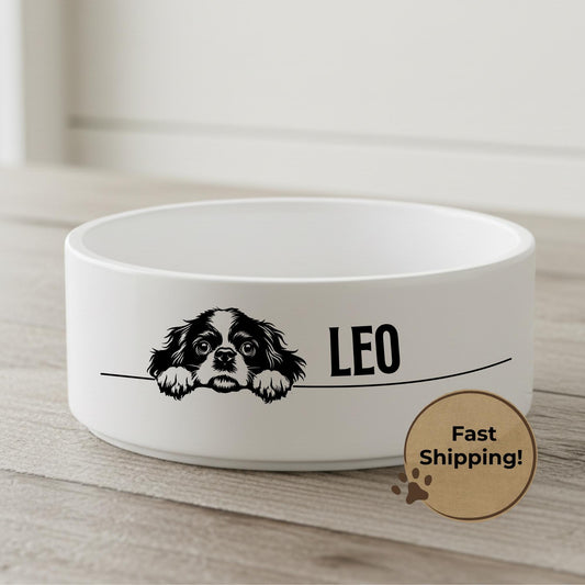 Personalized Dog Bowl – Custom Breed Illustration with Dog's Name Ceramic Pet Dish