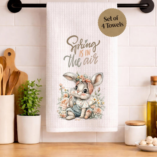 Bunny Kitchen Towel Waffle Texture Cotton Farmhouse Style Rabbit Dish Cloth Charming Animal Design Spring Easter Decoration Practical Home Accessory Durable Fabric Blend Cute Kitchen Decor Seasonal Holiday Gift Blue Pink Options Absorbent