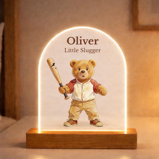 Baseball Nightlight Personalized Name Light Sports Theme Design Custom Lamp Gift First Birthday Present Baby Shower Idea Nursery Room Decoration Toddler Bedroom Accessory Warm Glow Effect Comfort Light Baseball Fan Collection Unique Child