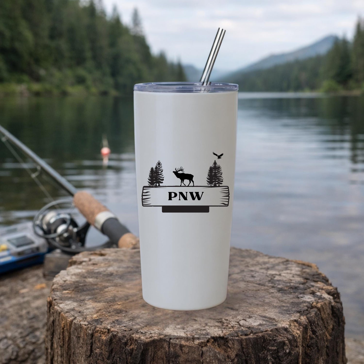 Nature Inspired Mug Elk Wildlife Design Custom Artwork Feature Personalized Name Option Outdoorsman Gift Idea Pacific Northwest Aesthetic Wilderness Theme Decoration Coffee Enthusiast Essential Camping Trip Companion Adventure Ready